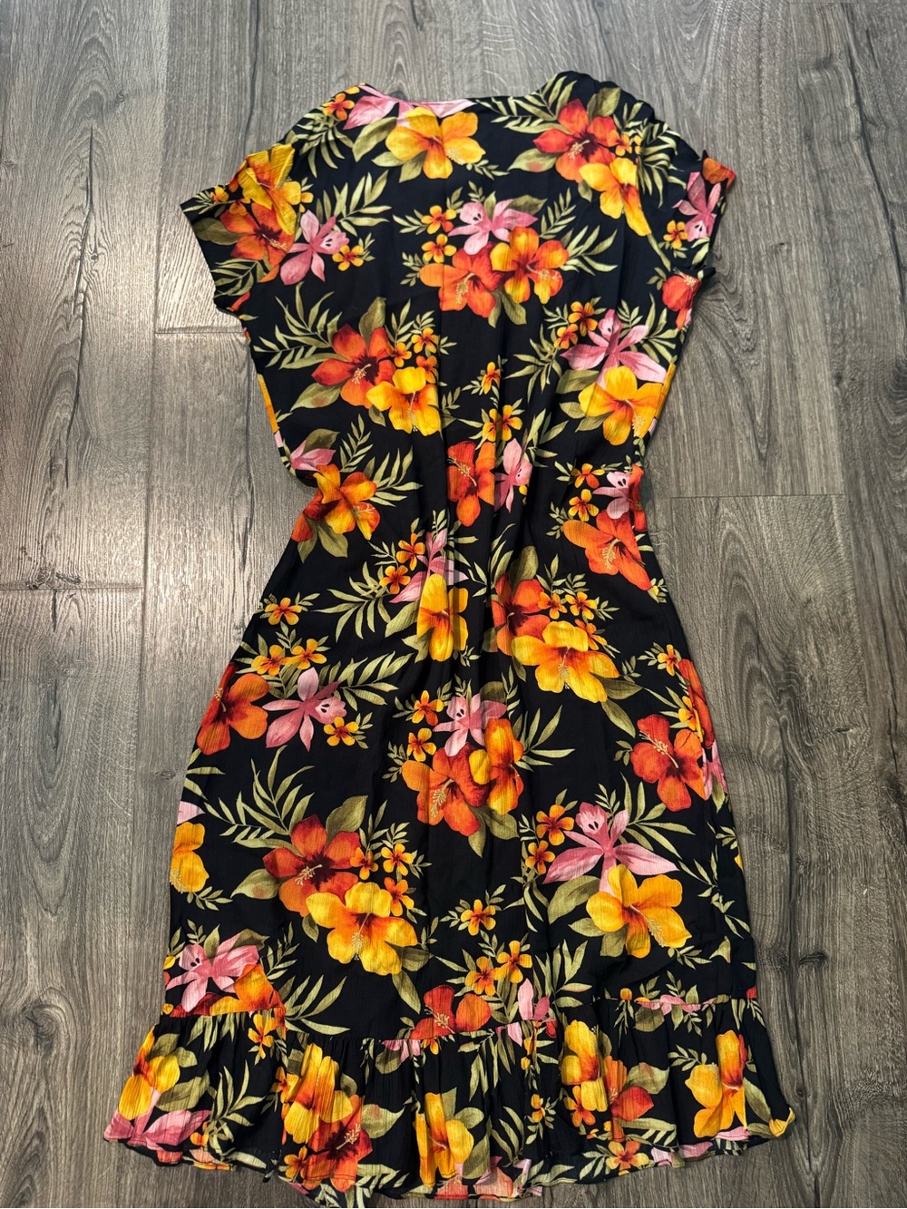 Bishop St apparel Floral midi Dress Black with Orange yellow and Pink Blossoms L - Picture 6 of 6